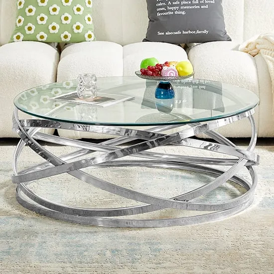 Enrico Round Coffee Table - Silver, Tempered Glass product