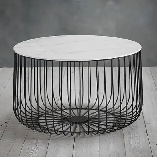 Enzi Large Coffee Table with Storage - White, Marble Effect