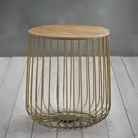 Enzi Small Coffee Table with Storage - Oak, Gold