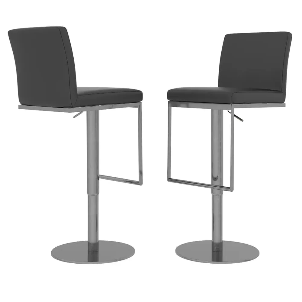 Enzi Swivel Bar Chairs with Steel Base - Grey, Faux Leather