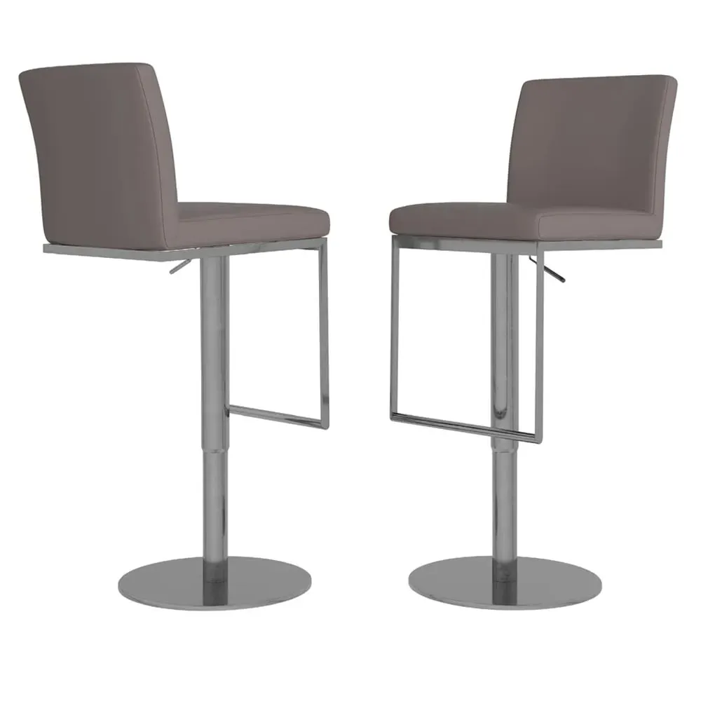 Enzi Swivel Bar Chairs with Steel Base - Taupe, Faux Leather