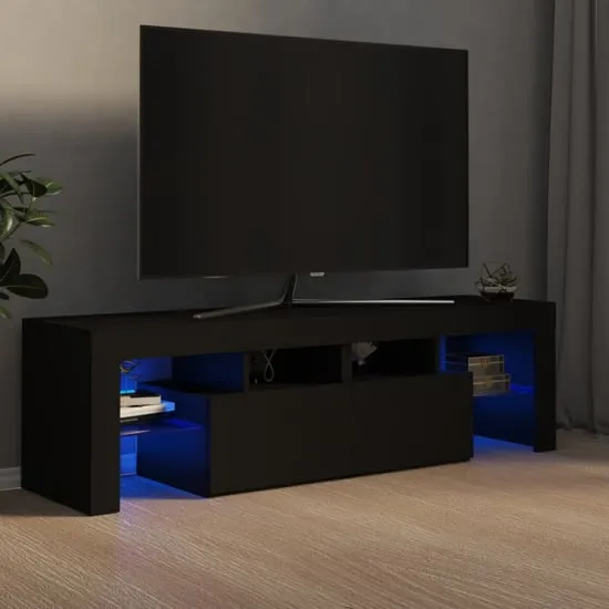 Enzo TV Stand with LED Lights - Black, Engineered Wood