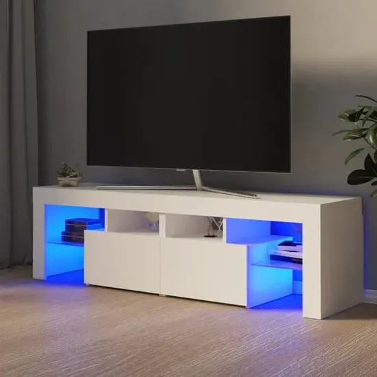Enzo TV Stand with LED Lights - White, Engineered Wood image