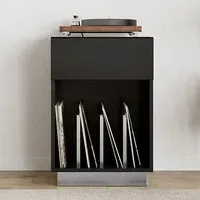 Ercis Turntable Stand with Drawer - Black, High Gloss