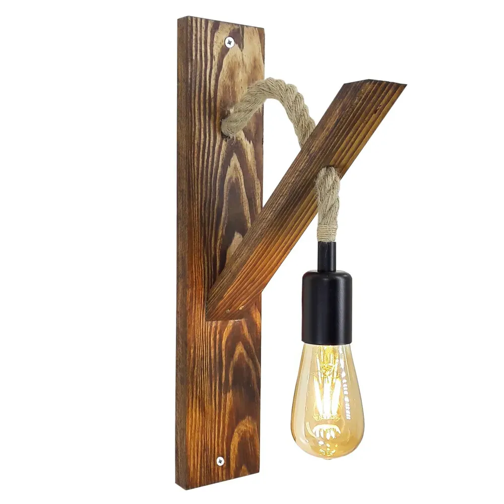 Erebos Small Rope Wall Light - Walnut, Solid Pine product