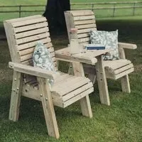 Erog Straight Garden Love Seat with Table - Natural