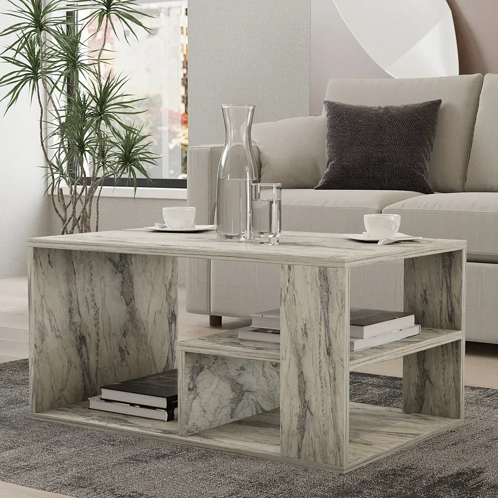 Eros Rectangular Coffee Table with Storage - Freesia Marble Effect product