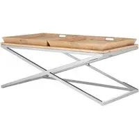 Errai Wooden Tray Coffee Table with Steel Frame - Natural