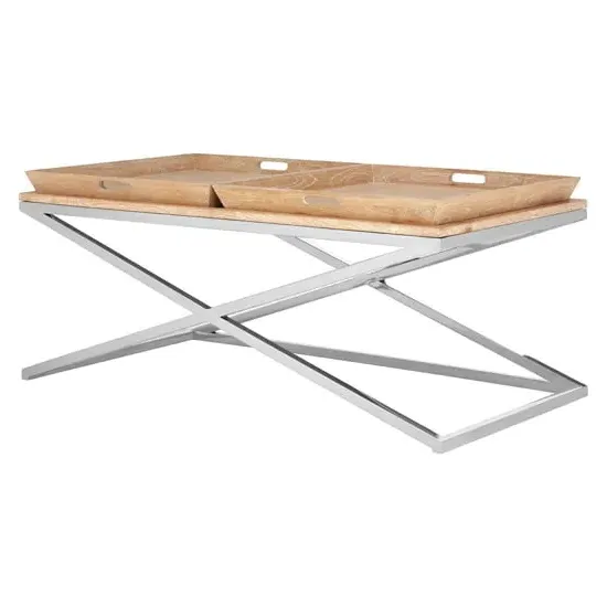 Errai Wooden Tray Coffee Table with Steel Frame - Natural