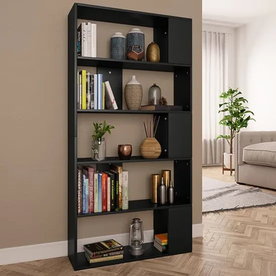 Errigal 5-Shelf Bookcase Room Divider - Black, Engineered Wood image