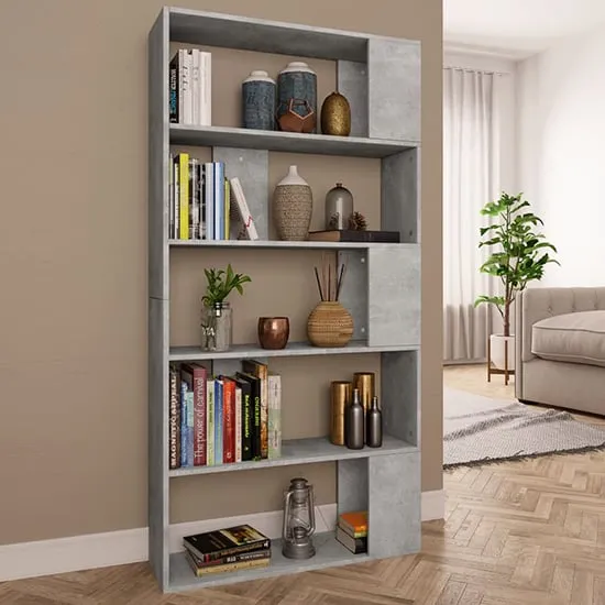 Errigal 5-Shelf Bookcase Room Divider - Concrete Effect