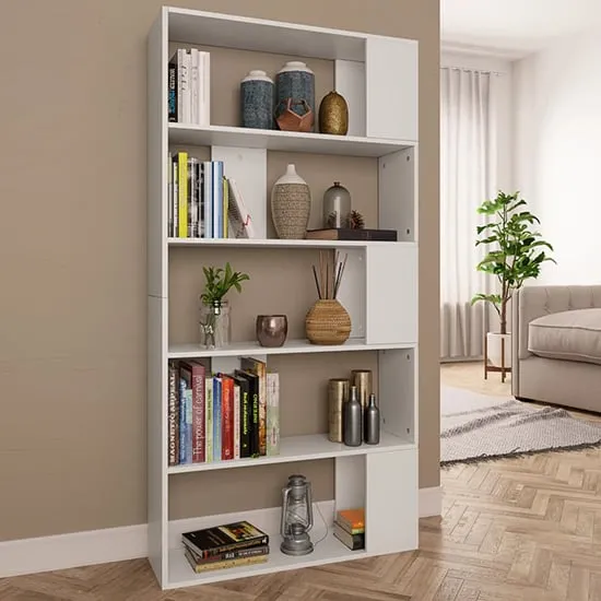 Errigal 5-Shelf Bookcase Room Divider - White, Engineered Wood