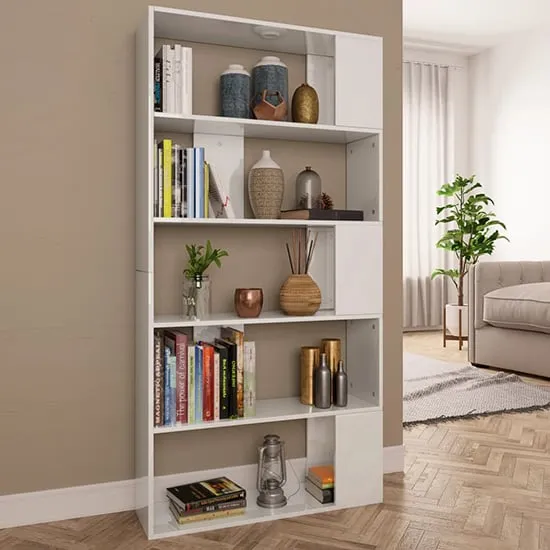 Errigal High Gloss Bookcase and Room Divider - White image