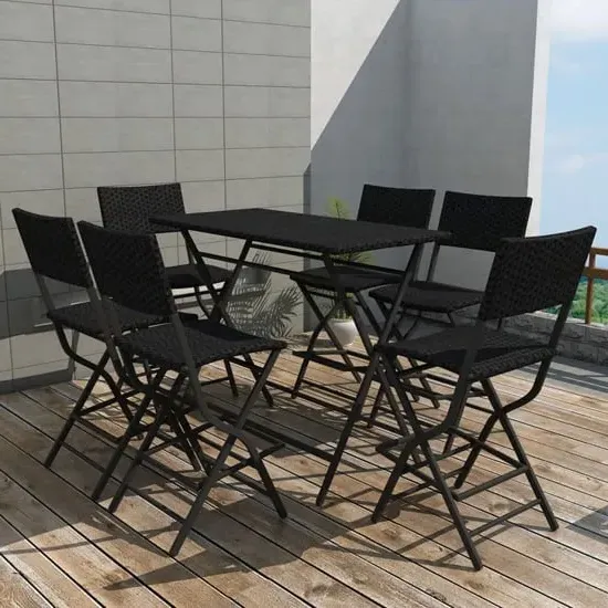 Esher 7 Piece Folding Outdoor Dining Set - Black, Rattan image