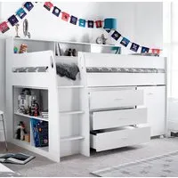 Essen Single Mid Sleeper Bed with Desk and Storage - White, Rubberwood alternate view