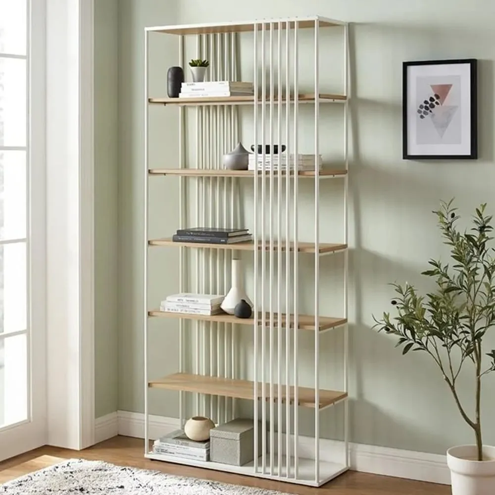 Estero Bookcase with White Metal Frame - Coastal Oak