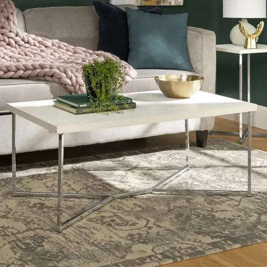 Estero Coffee Table with Chrome Y-Leg Frame - White Marble Effect image