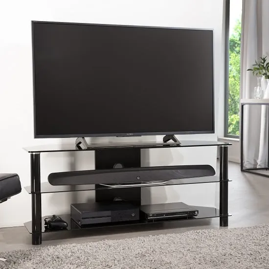 Estero Large Glass TV Stand with Metal Frame - Black