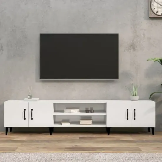 Ethan TV Stand with 4 Doors - White, High Gloss image
