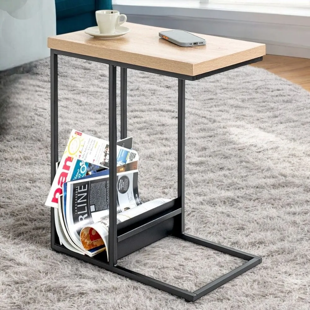 Eufaula Rectangular End Table with Black Metal Frame - Oak