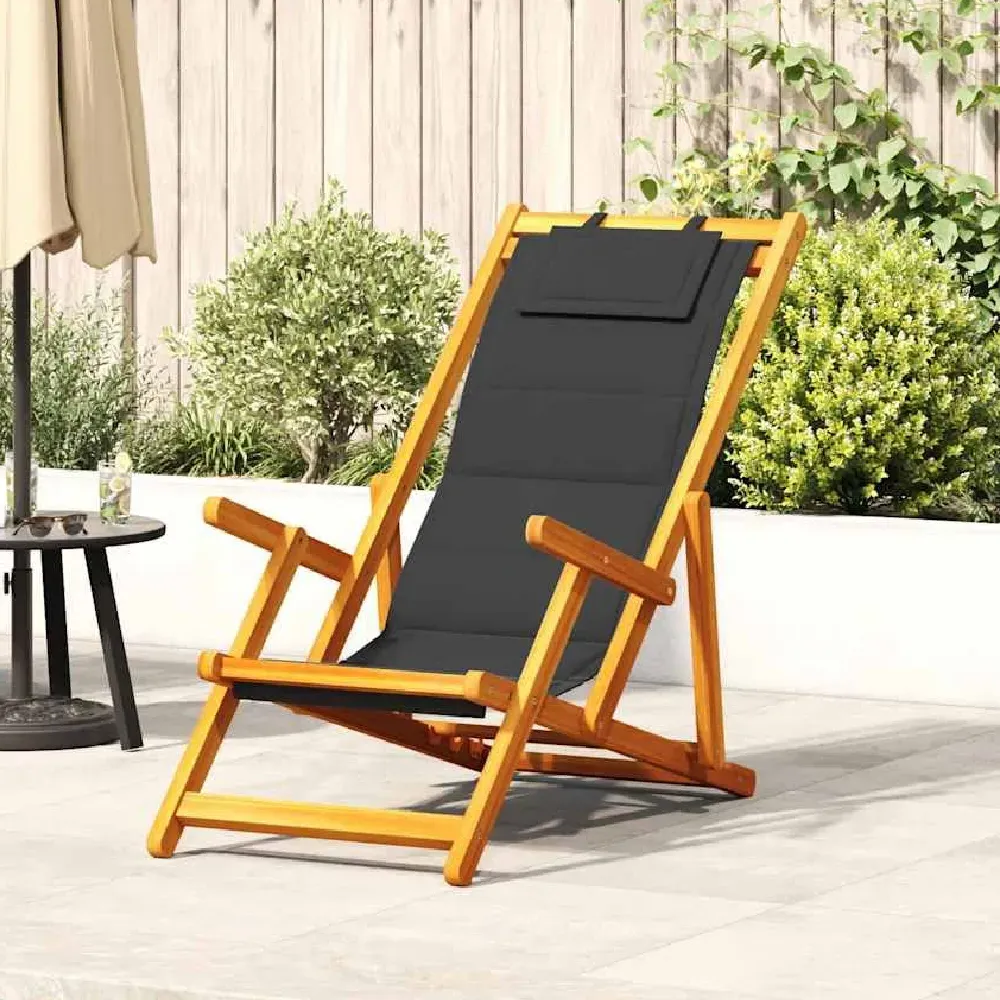 Eugene Folding Beach Chair Reclining - Black, Acacia Wood product