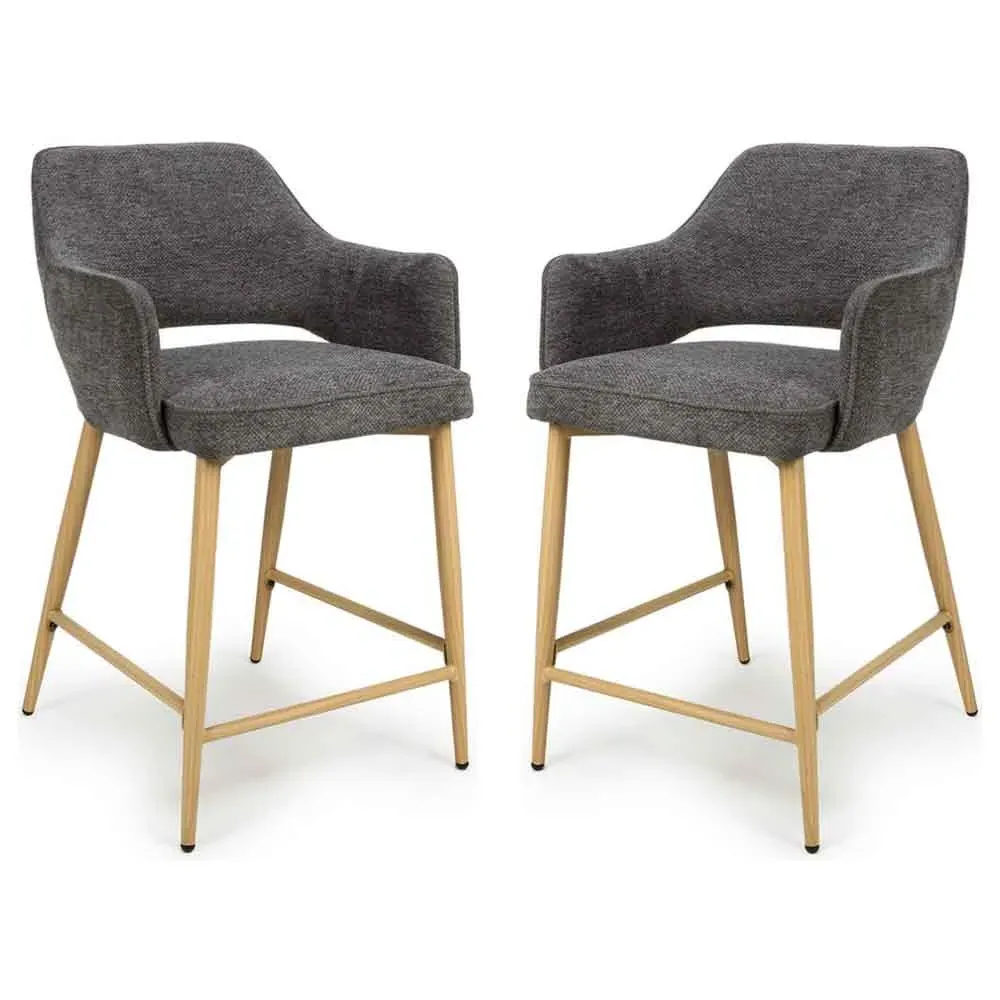 Eureka Counter Bar Chair with Oak Legs, Set of 2 - Grey, Fabric product