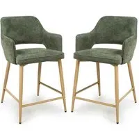 Eureka Counter Bar Chairs with Oak Legs, Pair - Green, Fabric alternate view