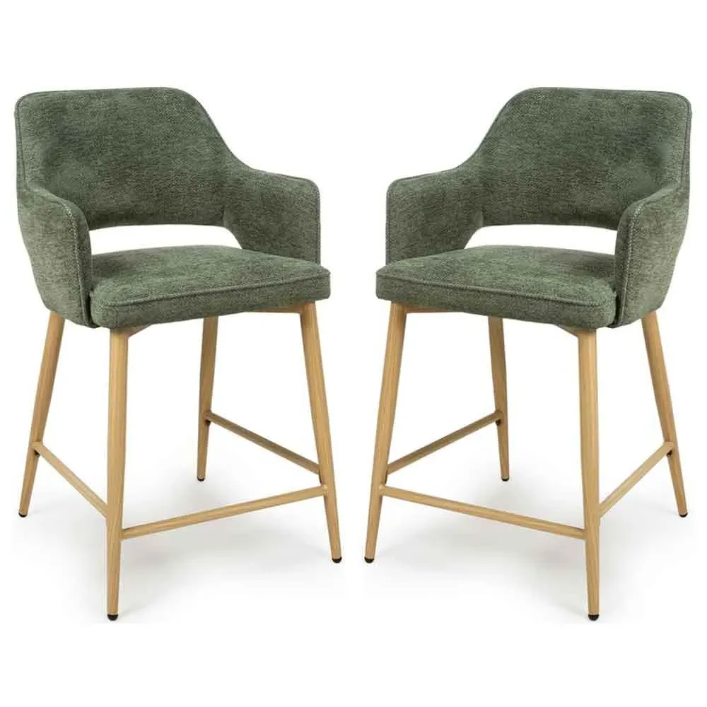 Eureka Counter Bar Chairs with Oak Legs, Pair - Green, Fabric product