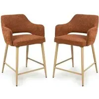 Eureka Counter Bar Chairs with Oak Legs, Pair - Rust, Fabric alternate view