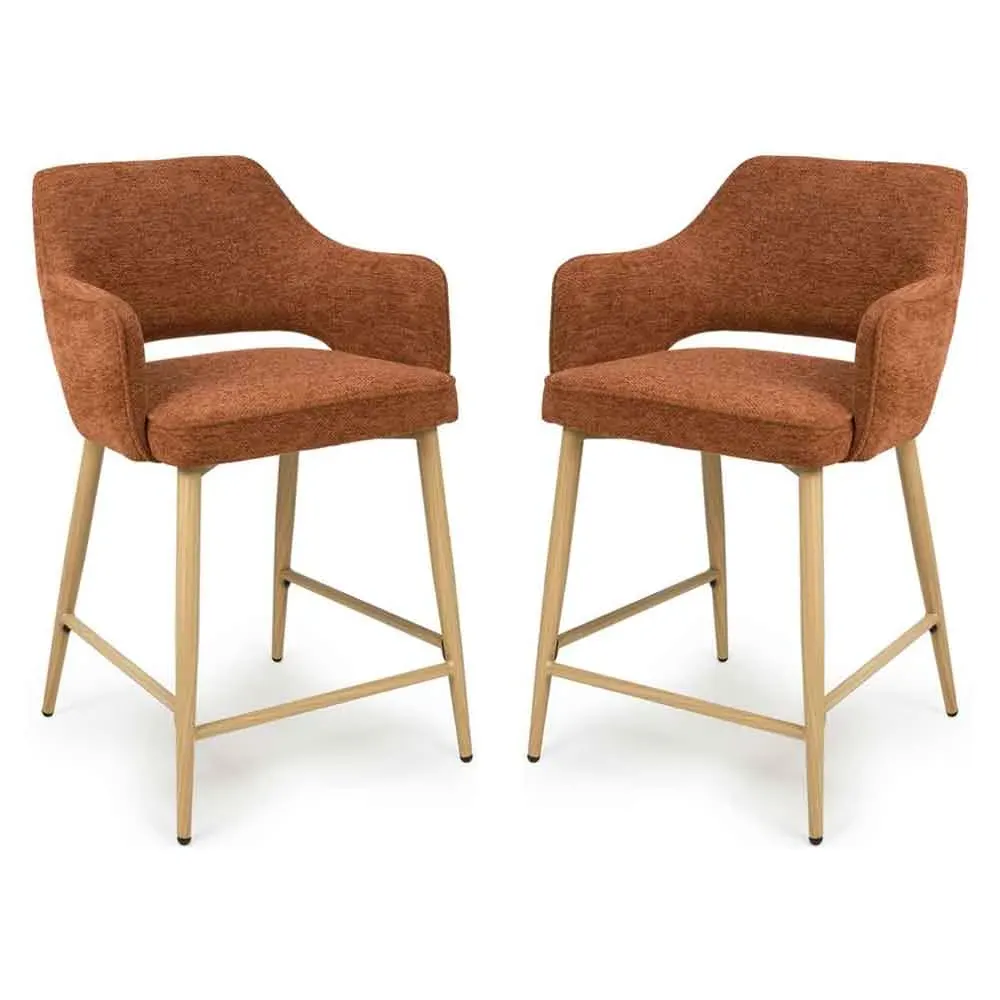 Eureka Counter Bar Chairs with Oak Legs, Pair - Rust, Fabric product