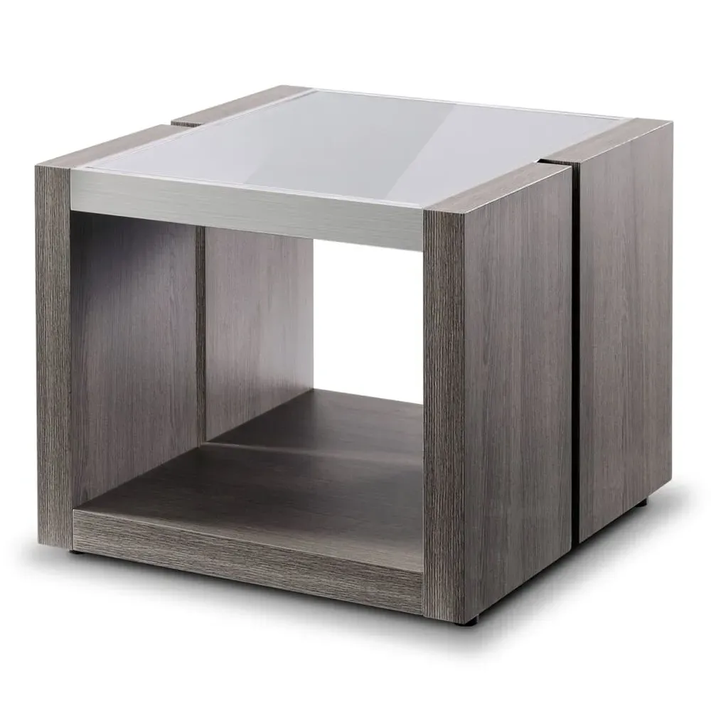 Eureka End Table - Grey Glass, Smokey Grey Wood image