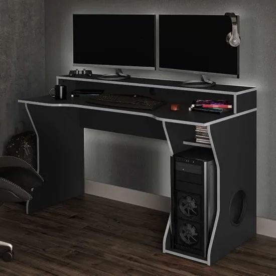 Eureka Gaming Desk with Monitor Shelf - Black, Silver product