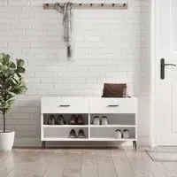 Eureka High Gloss Shoe Storage Bench with 2 Drawers - White