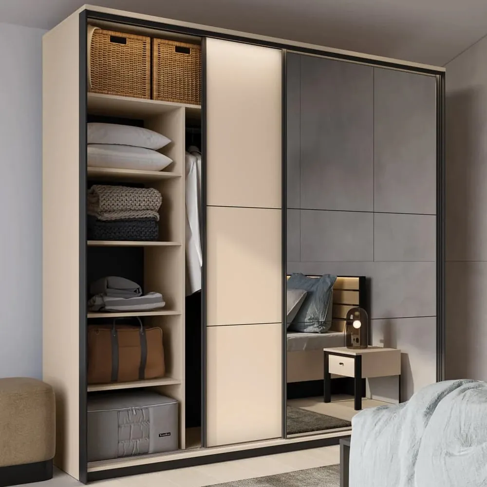 Eureka Wardrobe with 2 Sliding Doors and LED - Beige