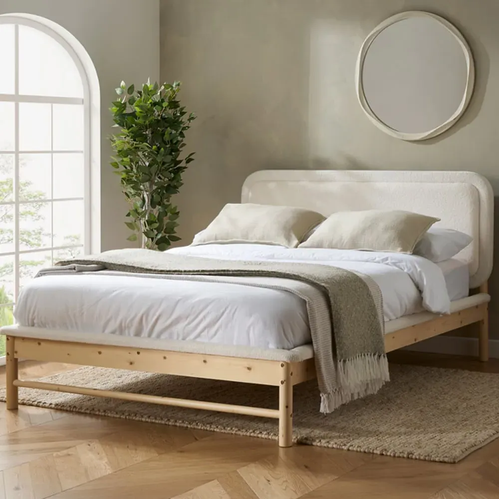 Eustis Wooden Double Bed - White, Oak