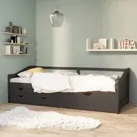 Evania Single Day Bed with Drawers - Dark Grey, Pine Wood