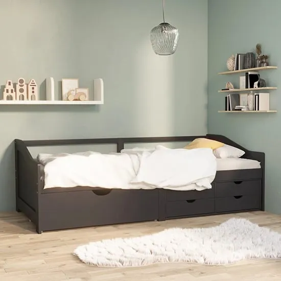 Evania Single Day Bed with Drawers - Dark Grey, Pine Wood