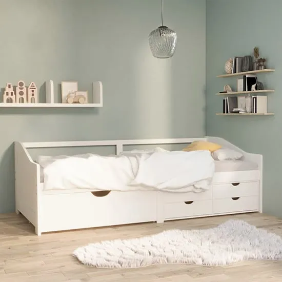 Evania Single Day Bed with Drawers - White, Pine Wood