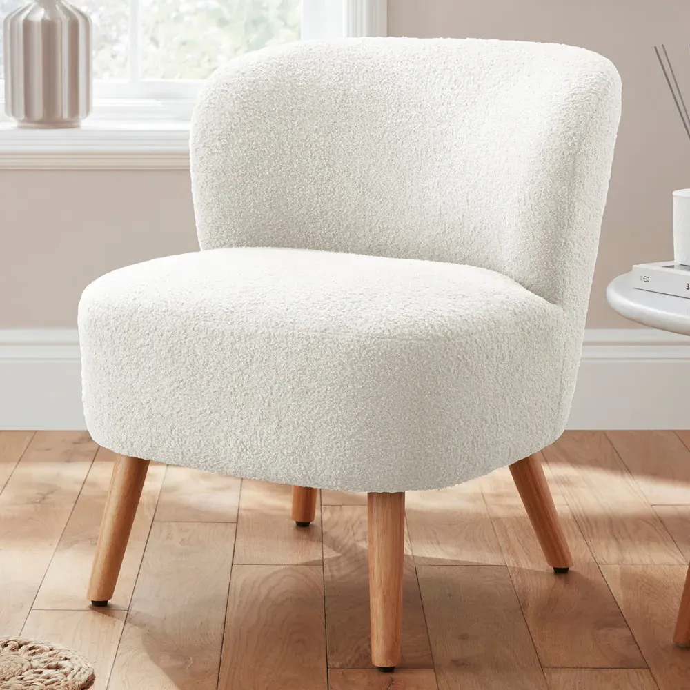 Evans Accent Chair with Wooden Legs - Cream, Boucle product