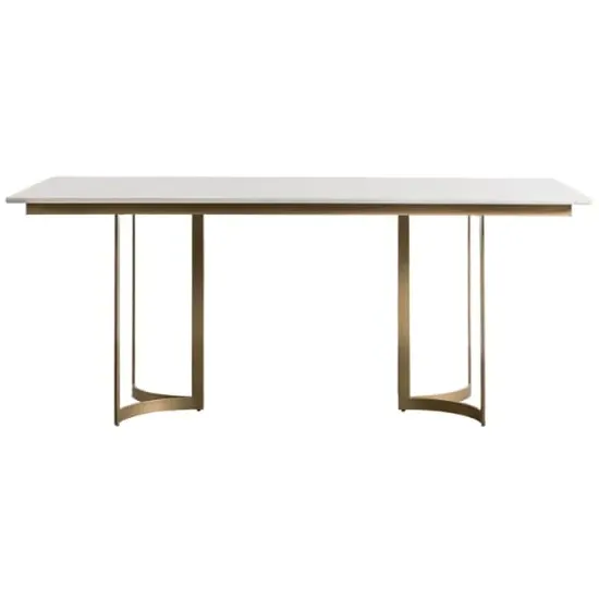 Evartania Dining Table - White Marble, Gold Metal