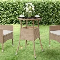 Exa Round Bistro Table Glass Top - Beige, Poly Rattan