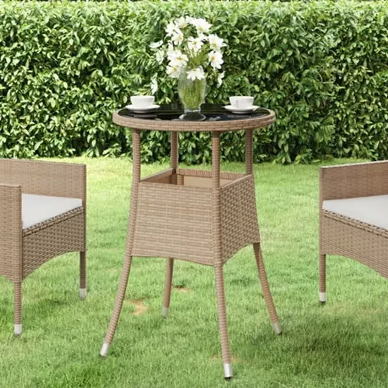 Exa Round Bistro Table Glass Top - Beige, Poly Rattan image
