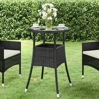 Exa Round Bistro Table Glass Top - Black, Poly Rattan