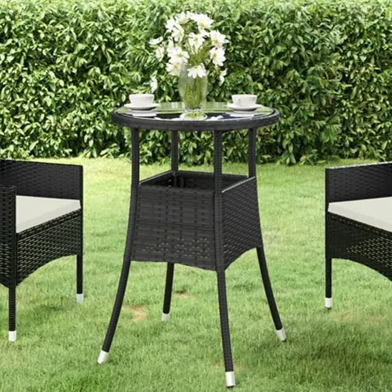 Exa Round Bistro Table Glass Top - Black, Poly Rattan