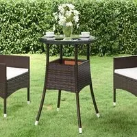 Exa Round Bistro Table Glass Top - Brown, Poly Rattan