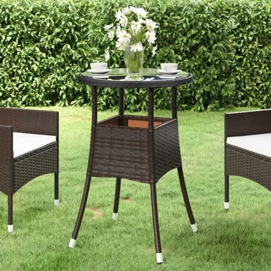 Exa Round Bistro Table Glass Top - Brown, Poly Rattan