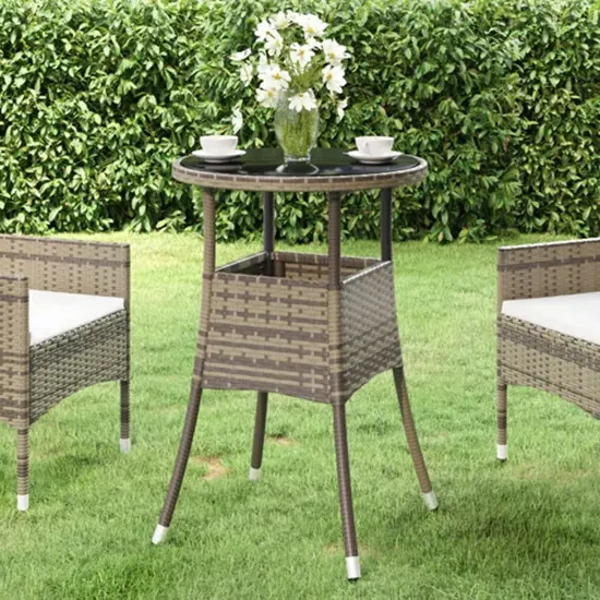 Exa Round Bistro Table Glass Top - Grey, Poly Rattan