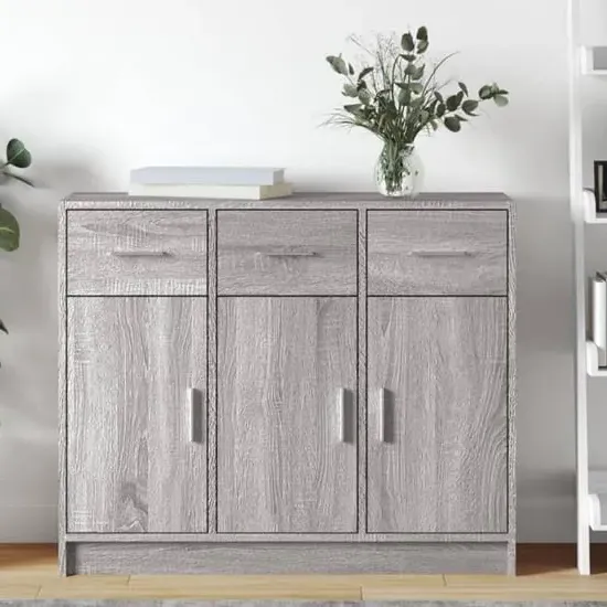 Exeter Sideboard with 3 Doors 3 Drawers - Grey, Engineered Wood