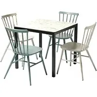 Extro Carrara Marble Dining Table with 4 Selden Chairs - White Blue