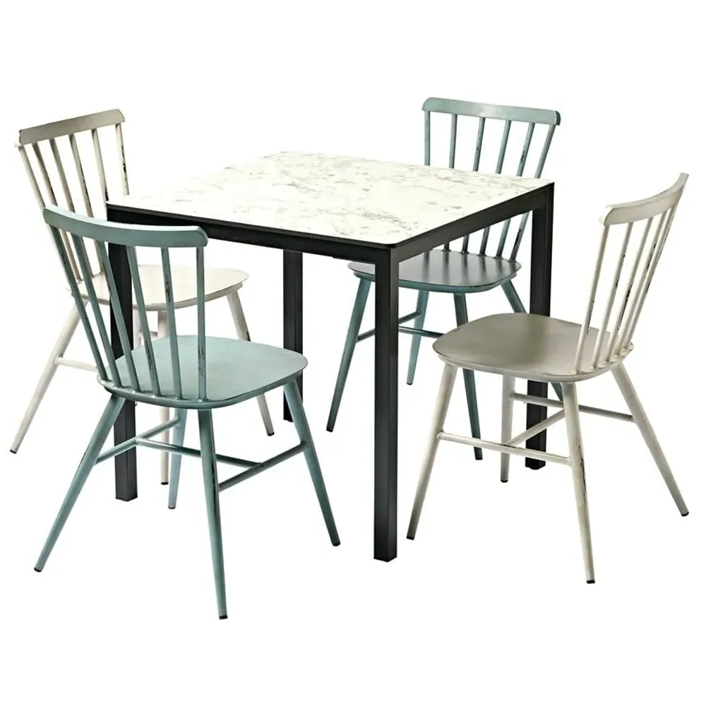 Extro Carrara Marble Dining Table with 4 Selden Chairs - White Blue image